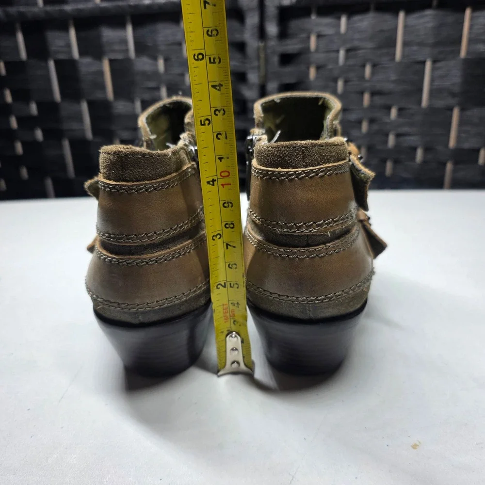 Sam Edelman Pippen Olive Green Suede Leather Moto Ankle Boots Sz. 4M Buckle Boho